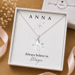 girls unicorn personalised name gift for girls childrens jewellery
