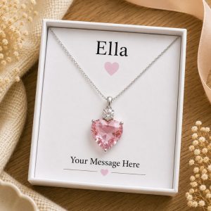 heart necklace gift for girls personalised name box
