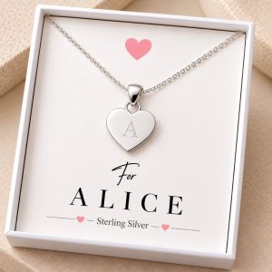 Sterling Silver Initial Heart Necklace | Personalised Gift for Women & Children