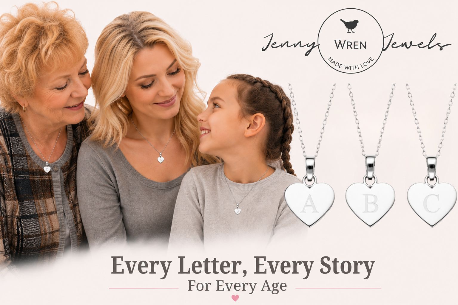 Sterling Silver Initial Heart Necklace | Personalised Gift for Women & Children - Image 3