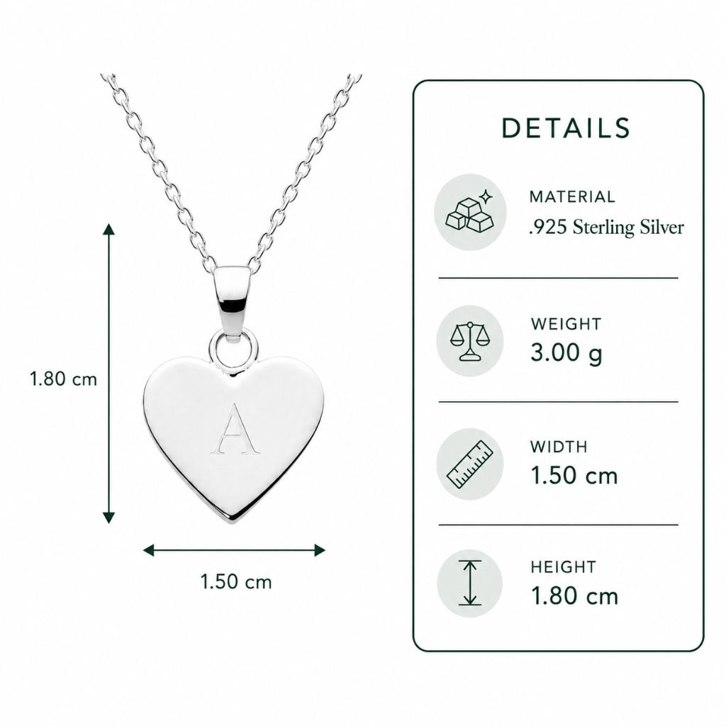 Sterling Silver Initial Heart Necklace | Personalised Gift for Women & Children - Image 7