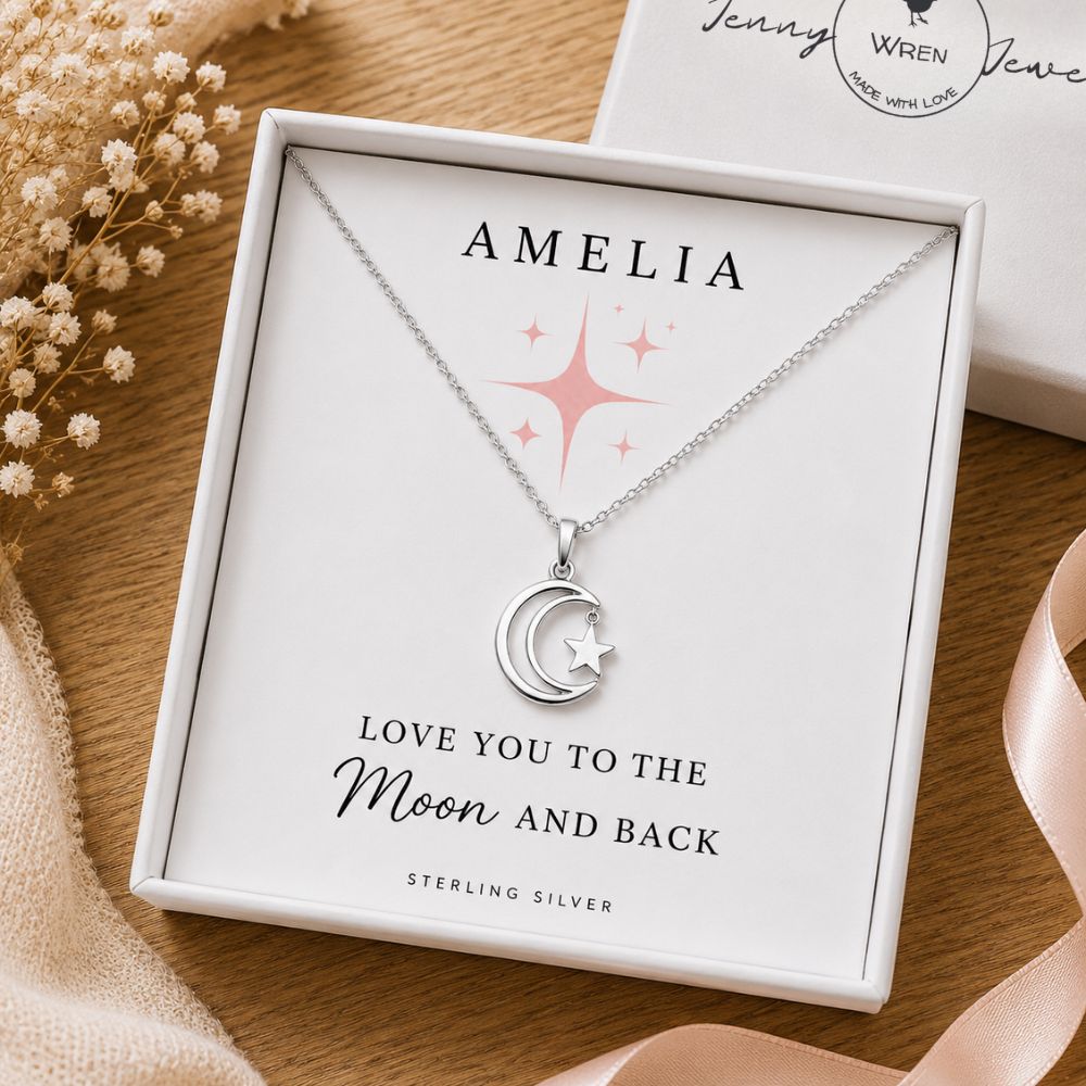 moon and star necklacee personalised name gift love you to the moon and back jewellery