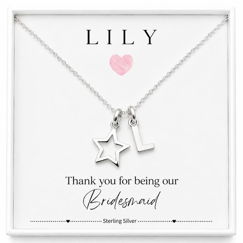 sterling silver bridesmaid flower girl gift personalised name and letter necklace