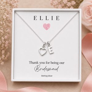 Sterling Silver Personalised Bridesmaid Flower Girl Charm Necklace | Heart & Letter