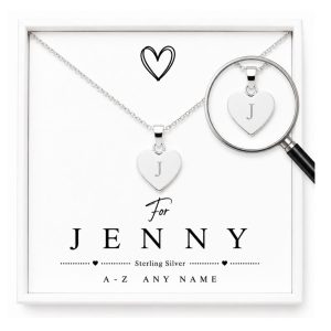 Sterling Silver Initial Heart Necklace | Engraved & Personalised Letter Necklace