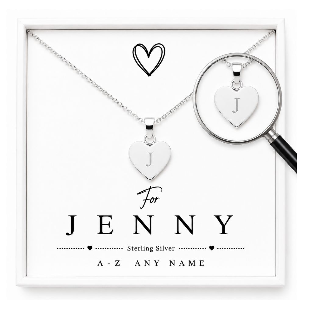 Sterling Silver Initial Heart Necklace | Engraved & Personalised Letter Necklace