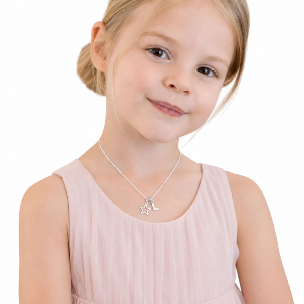 sterling silver star charm necklace bridesmaid flower girl gift initial name jewellery