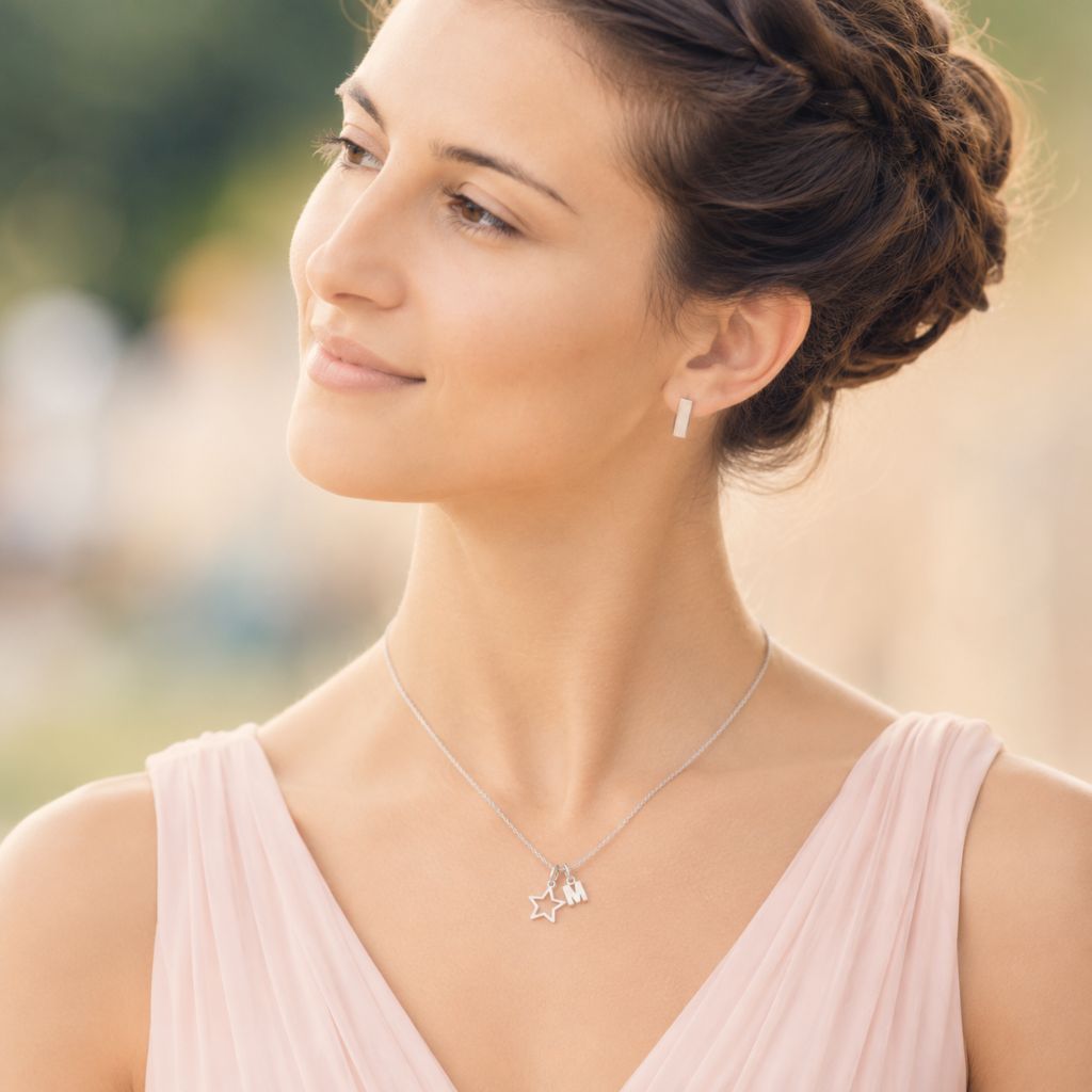 sterling silver star charm necklace bridesmaid flower girl gift initial name jewellery