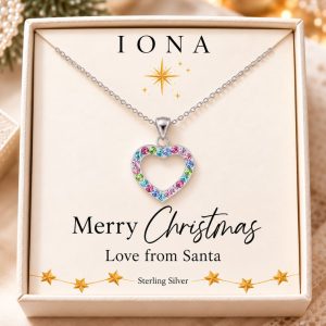 Christmas heart necklace sterling silver gift for girls